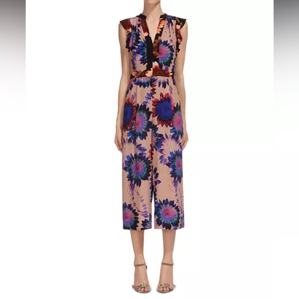 WHISTLES Levene Abstract Sunflower Print Silk Jumpsuit 4